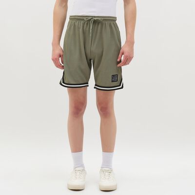 Men's Muted Olive Green Textured Elastic Waist Bermuda Shorts