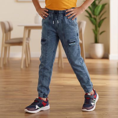 Boys' Blue Jogger Fit Paneled Jogger Jeans