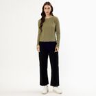 Women's Muted Olive Green Round Neck Casual Top, Olive, small image number null