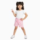 Girls' Soft Pink Floral Cotton Blend Shorts, गुलाबी, small