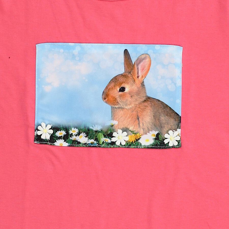 Girls Bright Pink Cotton Round Neck Casual T-Shirt, गुलाबी, large image number null