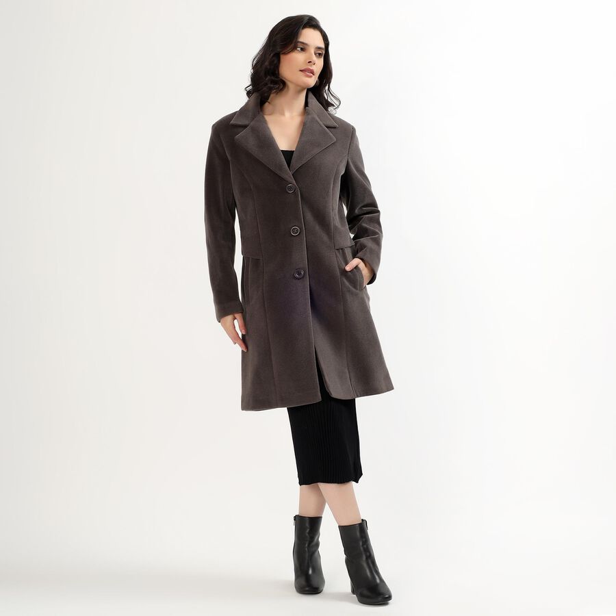 Women's Dark Grey Classic Long Coat, गहरा ग्रे, large image number null