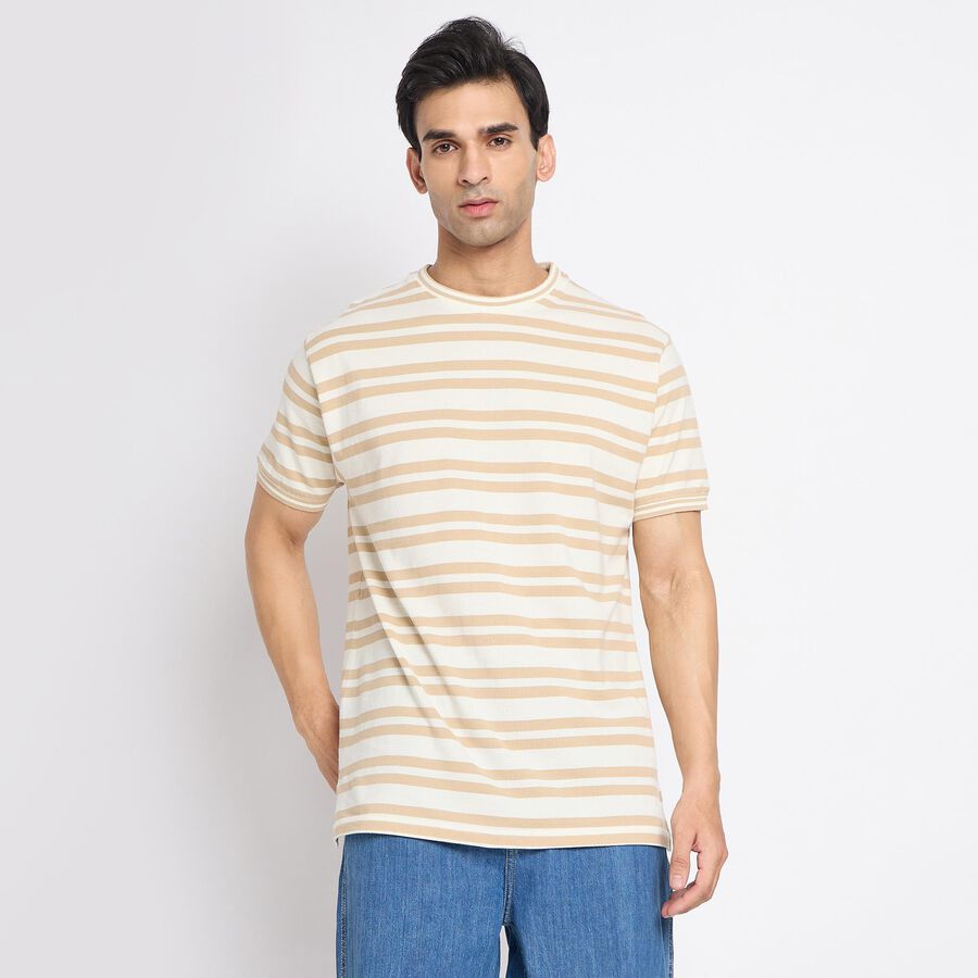 Men's 100% Cotton Round Neck Half Sleeves T-Shirt, गहरा पीला, large image number null