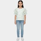 Girls Mint Green Round Neck Casual T-Shirt, Light Green, small