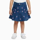 Girls' Deep Denim Blue Embroidered Flared Skirt, मध्यम नीला, small