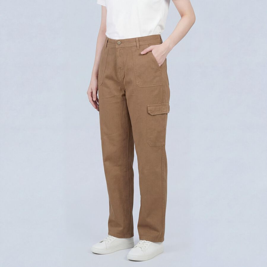 Women's Brown Straight Fit High-Waist Jeans, भूरा, large