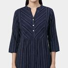 Women's Navy Blue Round Notch Neck Floral Printed Kurti, Navy Blue, small