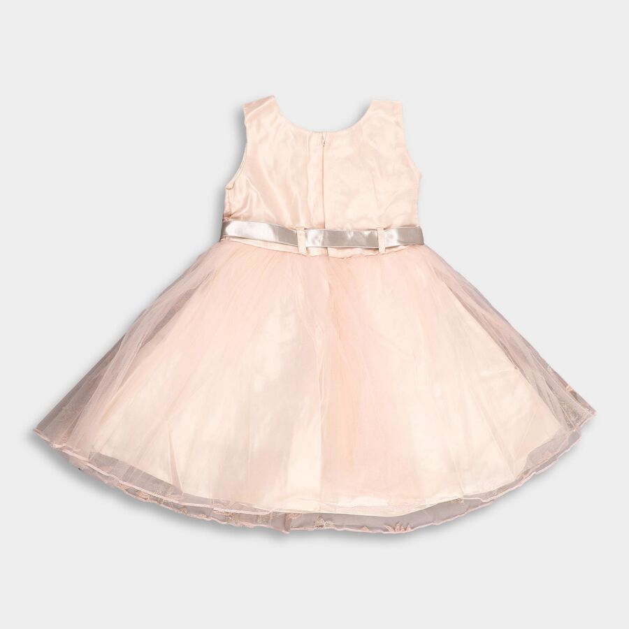 Girls' Soft Peach Embroidered Party Wear Frock, Light Pink, large image number null