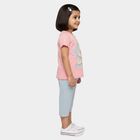 Girls Pink Round Neck Casual T shirt and Capri Set, हल्का गुलाबी, small