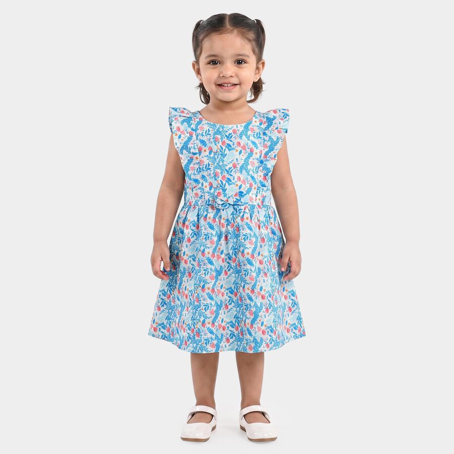 Girls' Light Blue Floral Printed Fit and Flare Frock, Light Blue, large