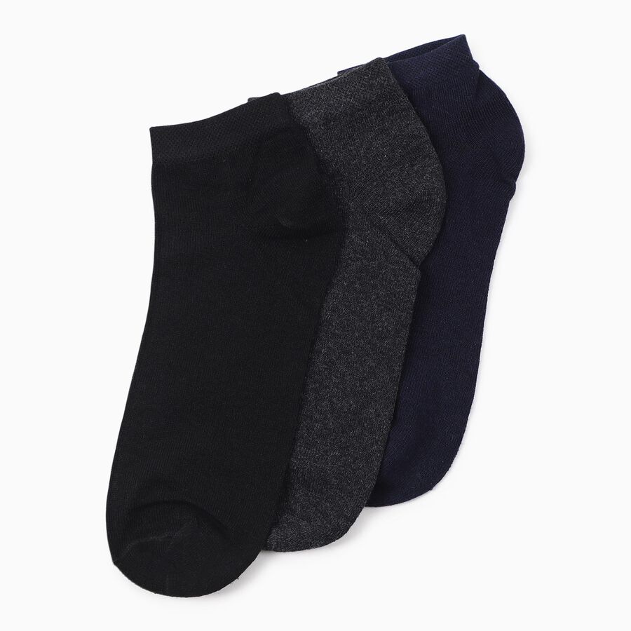 Men's Ankle Length Socks Pack of 3 ( Navy Blue, Charcoal, Black ), नेवी ब्लू, large