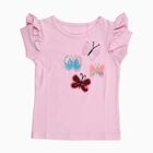 Girls Light Pink Cotton Round Neck Casual T-Shirt, Pink, small