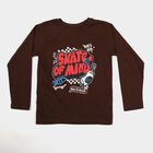 Boys Brown Cotton Blend Round Neck Regular Boys T-Shirt, भूरा, small