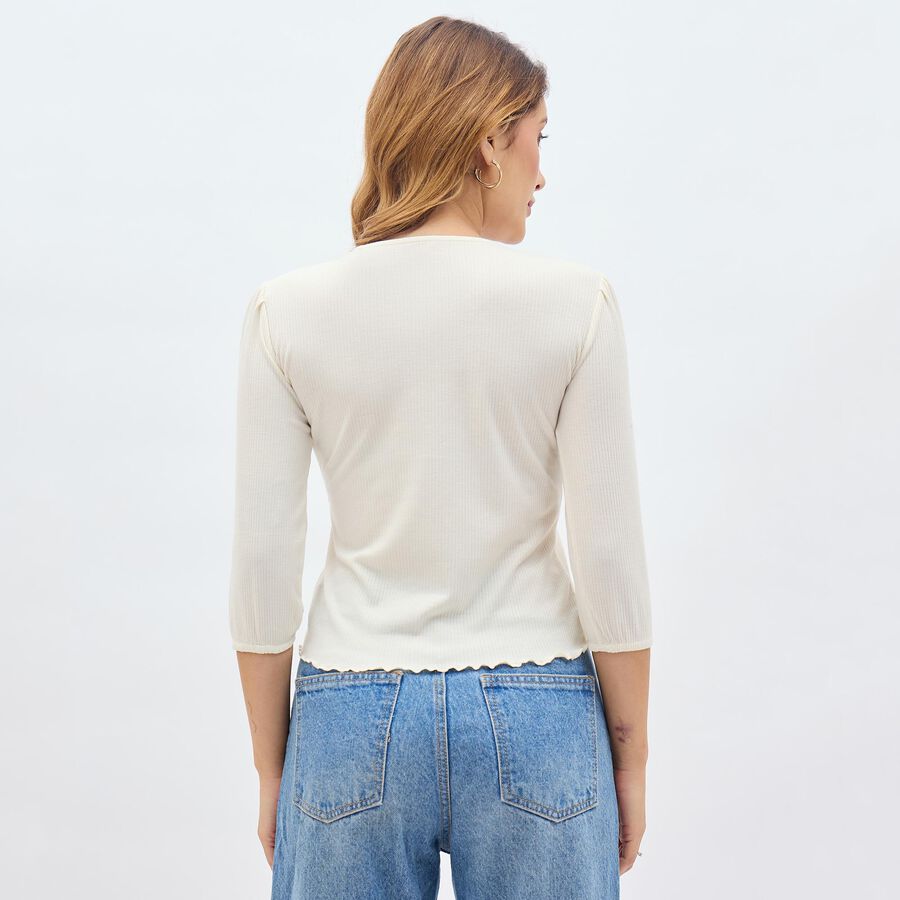 Women's Off-White Round Collar Casual Shirt, Off White, large