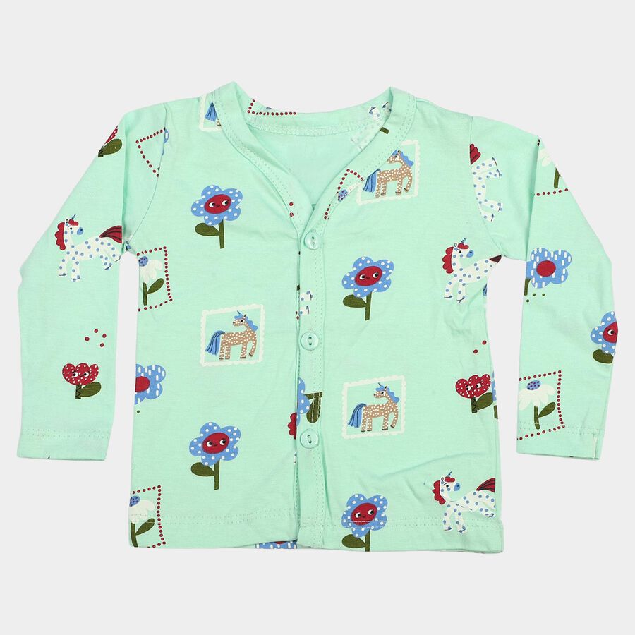Infants' Mint Green Cotton V-Neck Regular T-Shirt, Light Green, large