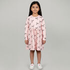 Girls' Soft Pink Bow Print A-Line Frock, Light Pink, small image number null