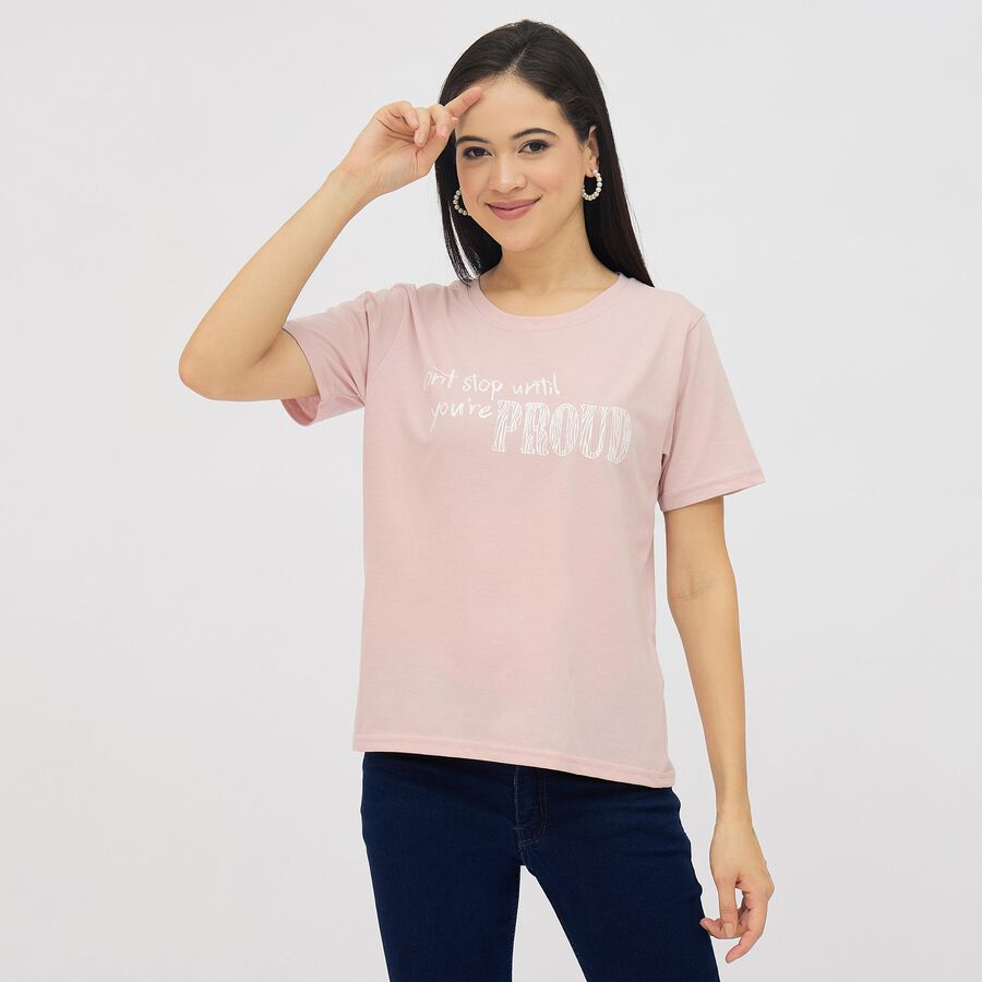 Ladies' Soft Pink Round Neck Casual T-Shirt, लाइलेक, large