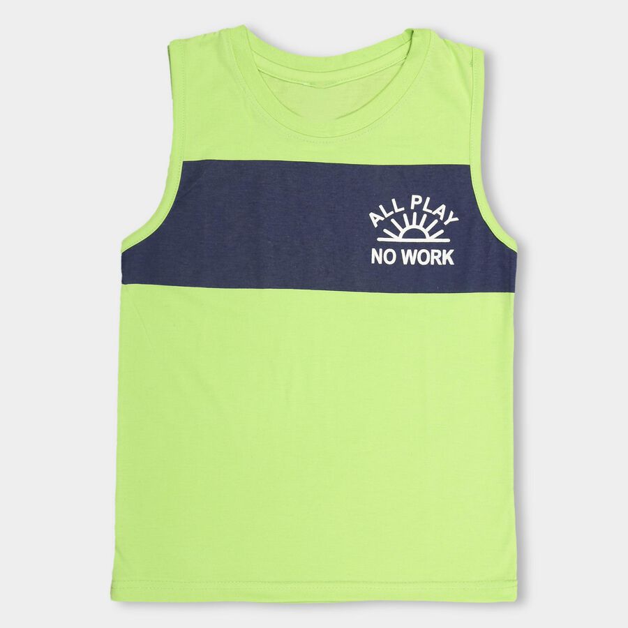 Boys' Bright Lime Green Round Neck Sleeveless T-Shirt, Light Green, large image number null