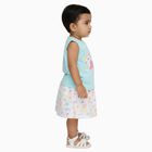 Infants Pastel Blue Cotton Sleeveless Top and Printed Skirt Set, एक्वा, small