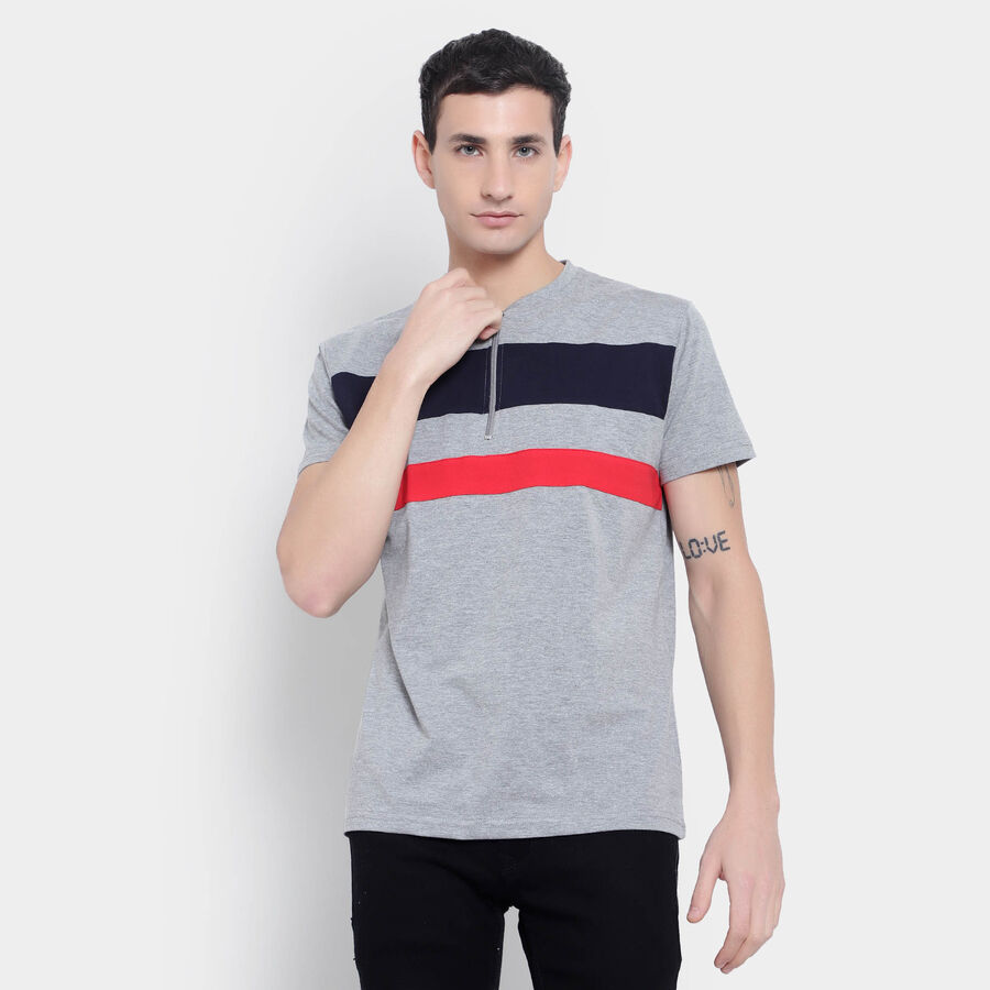 Stripes Henley T-Shirt, मिश्रित मध्यम ग्रे, large image number null