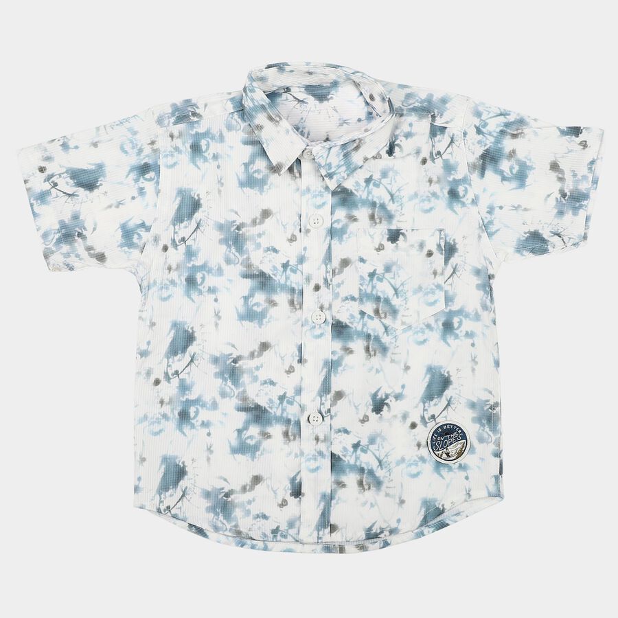 Boys White Printed Collar Shirt, सफ़ेद, large
