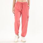 Women's Coral Pink Relaxed Fit Cargo Track Pants, Coral, small image number null