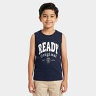 Boys Navy Blue Cotton Blend Round Neck Regular T-Shirt, नेवी ब्लू, small