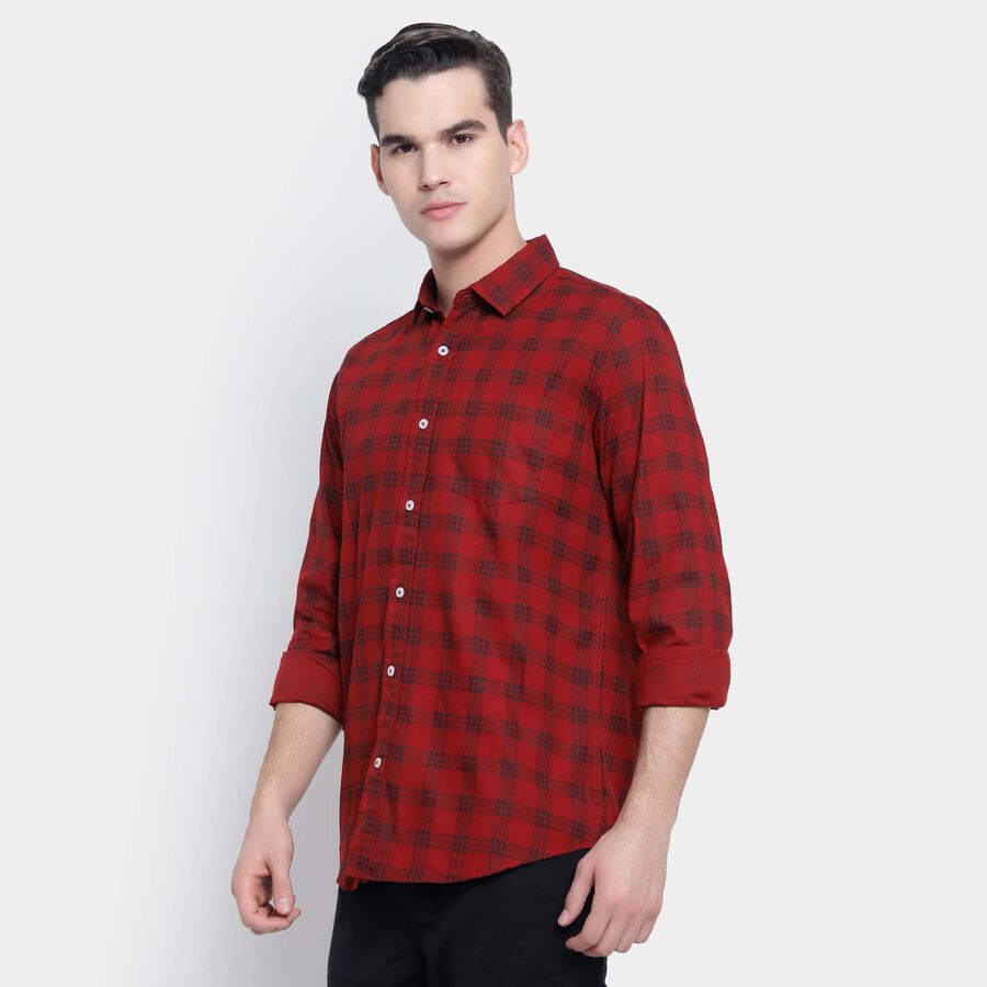 Cotton Checks Casual Shirt, Maroon, large image number null