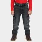 Boys' Dark Grey Regular Fit Solid Jeans, गहरा ग्रे, small