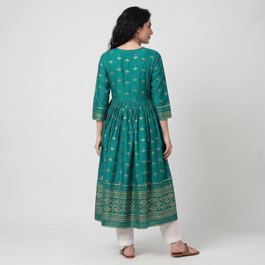 Women's Aqua Scoop Neck Embroidered Kurta, Aqua, large