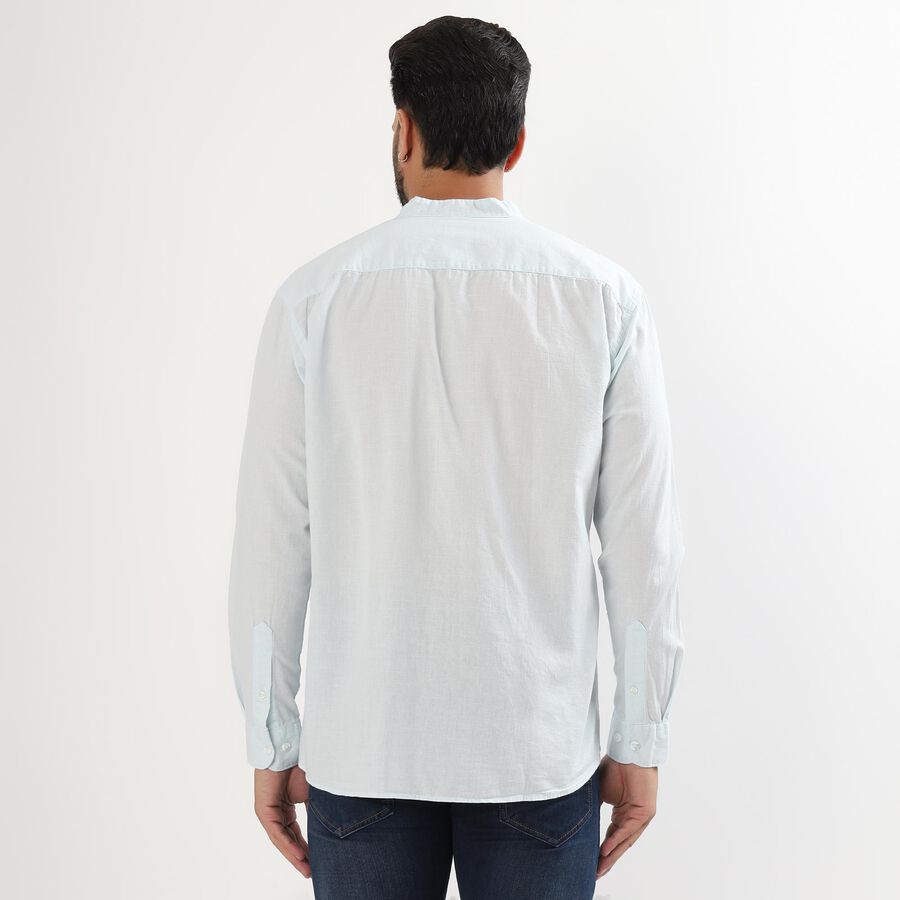 Men's Light Powder Blue Cotton Mandarin Collar Casual Shirt, हल्का नीला, large