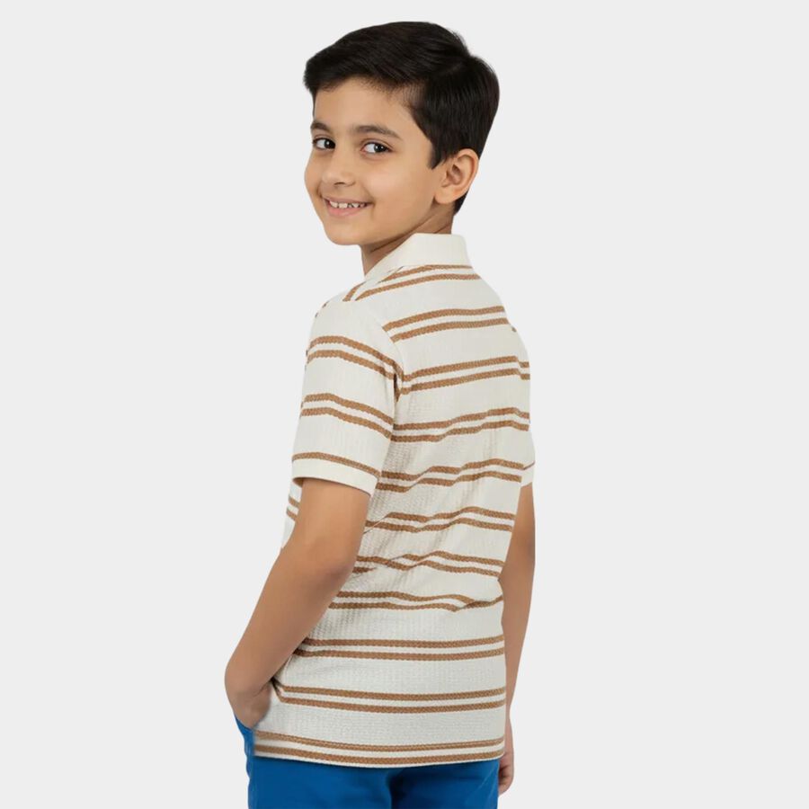 Boys Beige Round Neck Casual T-Shirt, गहरा पीला, large