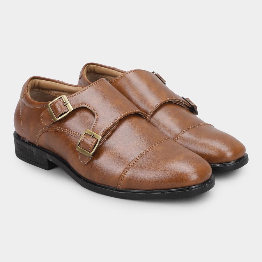 Men's Rich Chestnut Brown Monk Strap Formal Shoes, भूरा, large