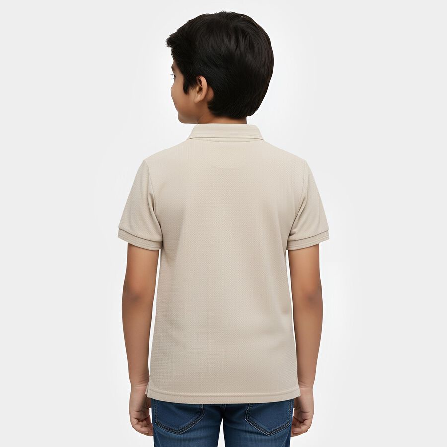 Boys' Beige Round Neck Casual T-Shirt, गहरा पीला, large