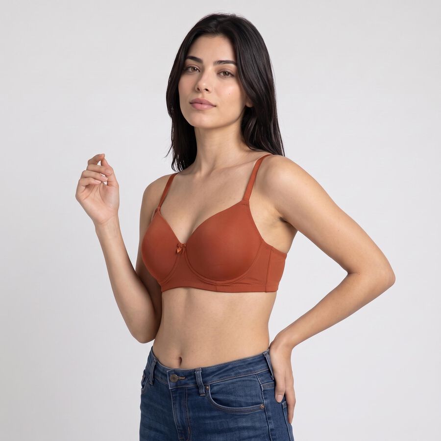 Women's Brown Wire-Free T-Shirt Bra, भूरा, large