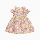 Girls' Multicolor Floral Cold Shoulder Cotton Frock, Off White, small image number null