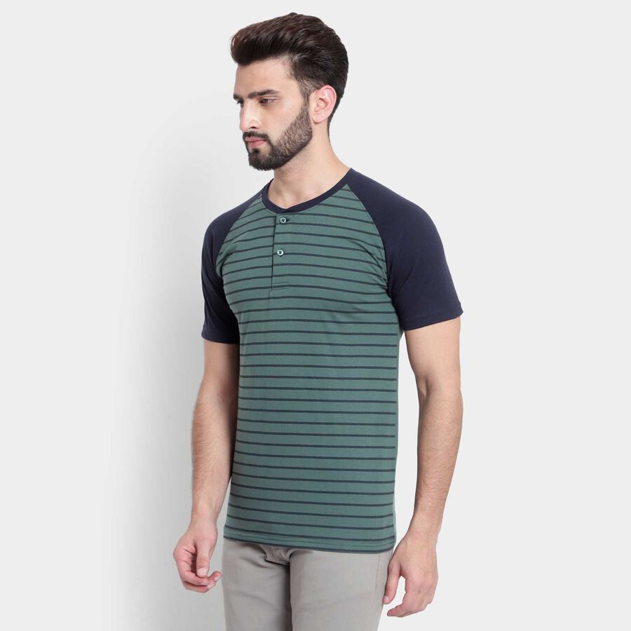 Stripes Henley T-Shirt, Dark Green, large image number null