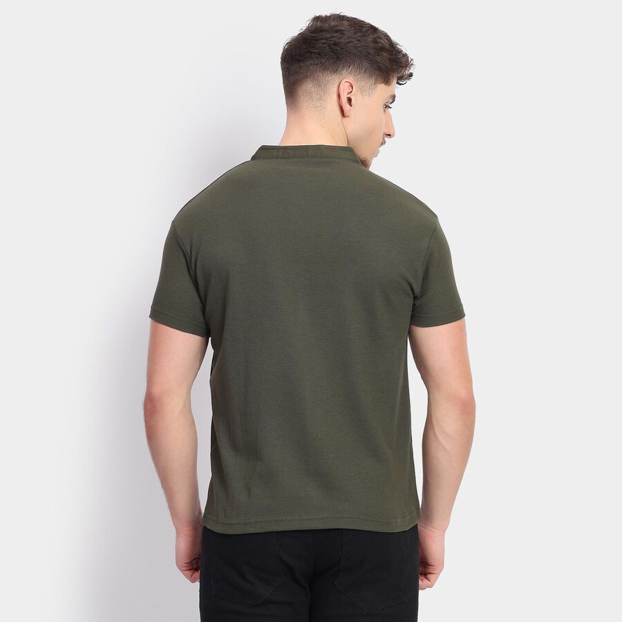 Men's Collared Half Sleeves T-Shirt, Olive, large
