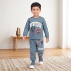 Boys Blue Crew Neck Graphic Print Baba Suit, Mid Blue, small