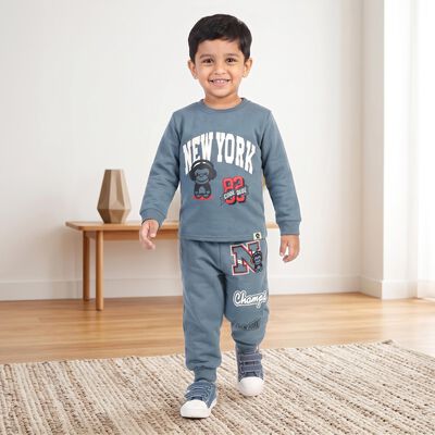 Boys Blue Crew Neck Graphic Print Baba Suit