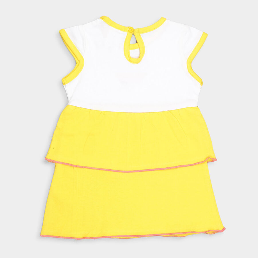 Infants Cotton Round Neck Frock, Yellow, large image number null