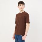 Men's Dark Brown Round Neck Casual T-Shirt, भूरा, small
