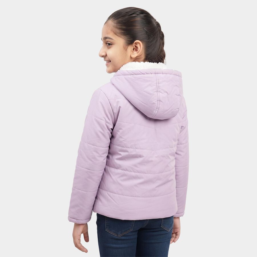 Girls' Lilac Hooded Puffer Jacket, Lilac, large