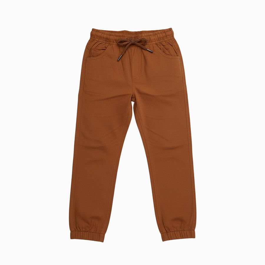 Boys' Rust Brown Regular Fit Elastic Waist Jogger Trousers, Brown, large image number null