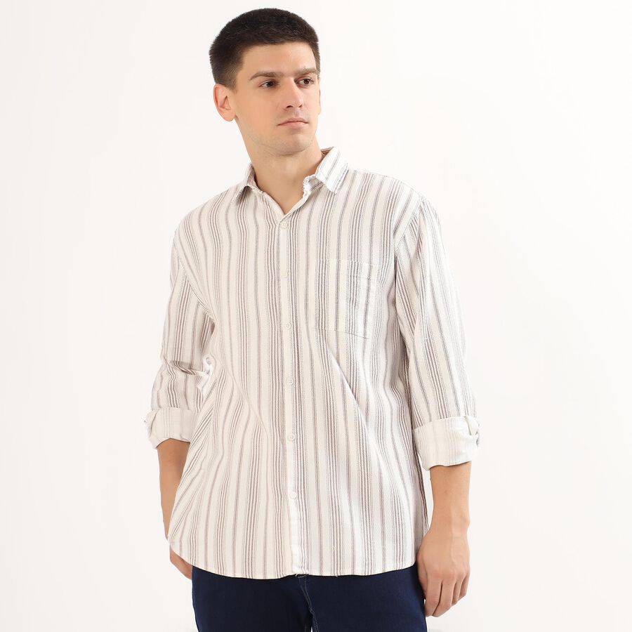 Men's Off White Cotton Classic Casual Shirt, रस्ट, large image number null