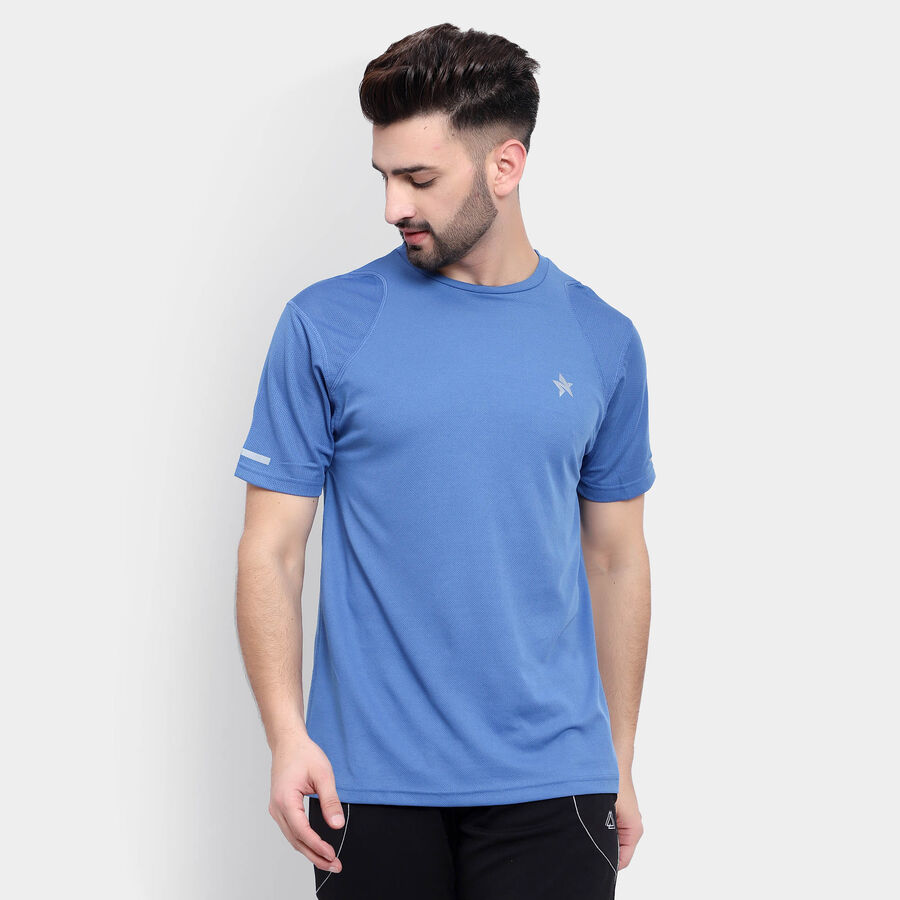 Round Neck T-Shirt, मध्यम नीला, large image number null