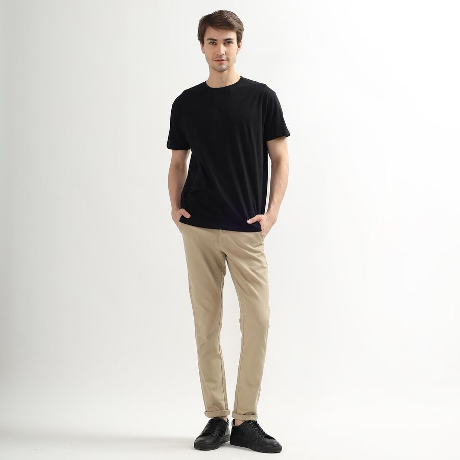 Men's Jet Black Cotton Round Neck Casual T-Shirt, Black, large image number null