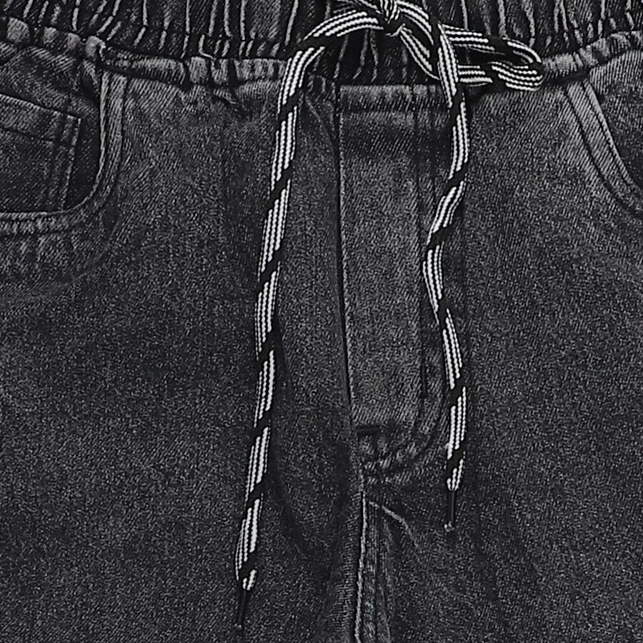 Boys' Black Regular Fit Drawstring Jeans, काला, large
