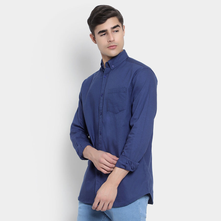 Cotton Solid Casual Shirt, Navy Blue, large image number null