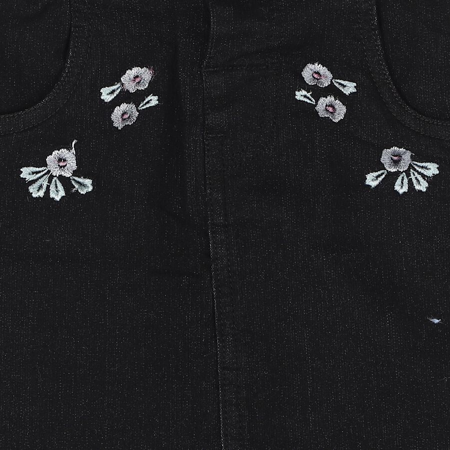 Girls' Black Regular Fit Embroidered Denim Skirt, काला, large